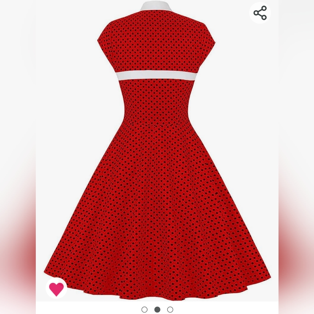 Women Vintage Pin-up Cap Sleeve Stand Collar Polka Dot Cutout Button Dress XL - Picture 2 of 3